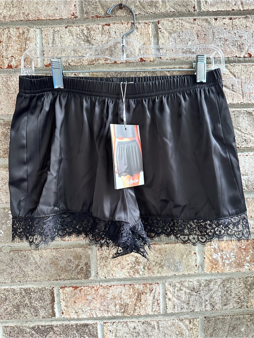 Black Satin Lace Trim Shorts
